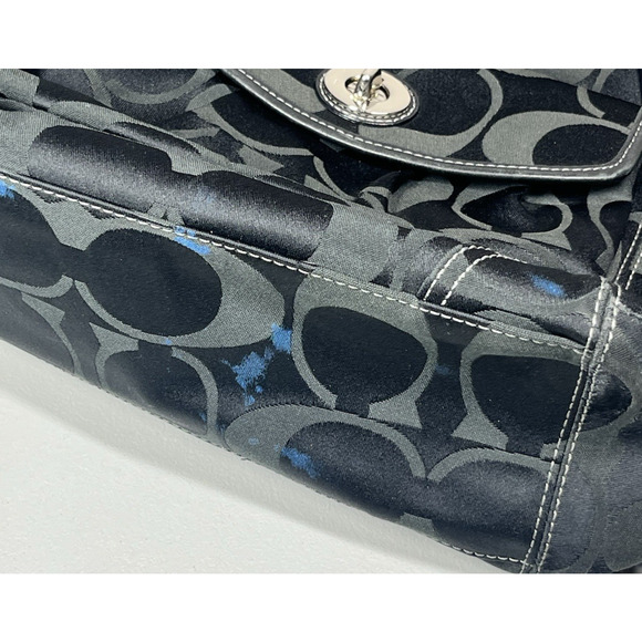 Coach Leah Signature C Turnlock Satchel Tote Handbag Black Jacquard Y2K - Picture 5 of 15